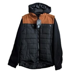 Distortion Puff Hooded Jacket Black/Brown Lightweight Size XL Hooded NWT